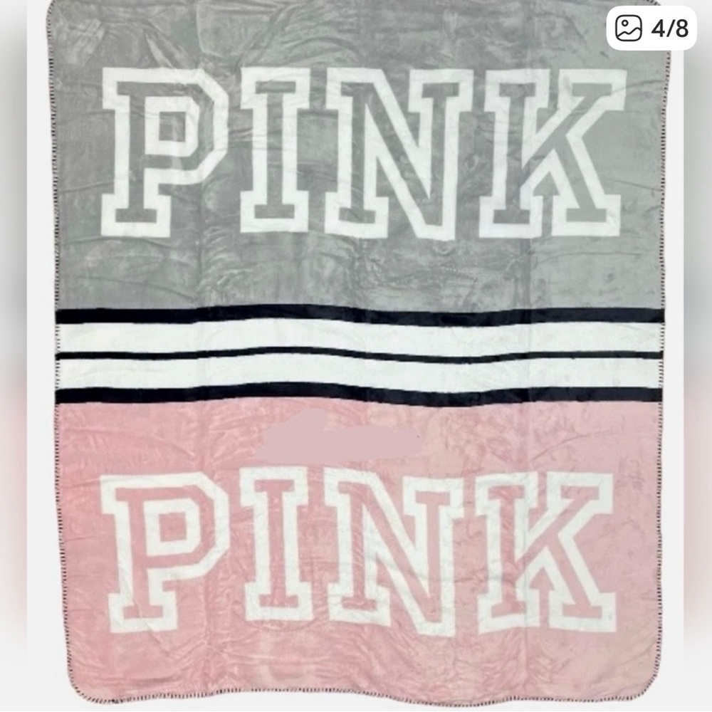 PINK Victoria's Secret Gray and White Plush Throw and Tote bag set - Picture 3 of 5